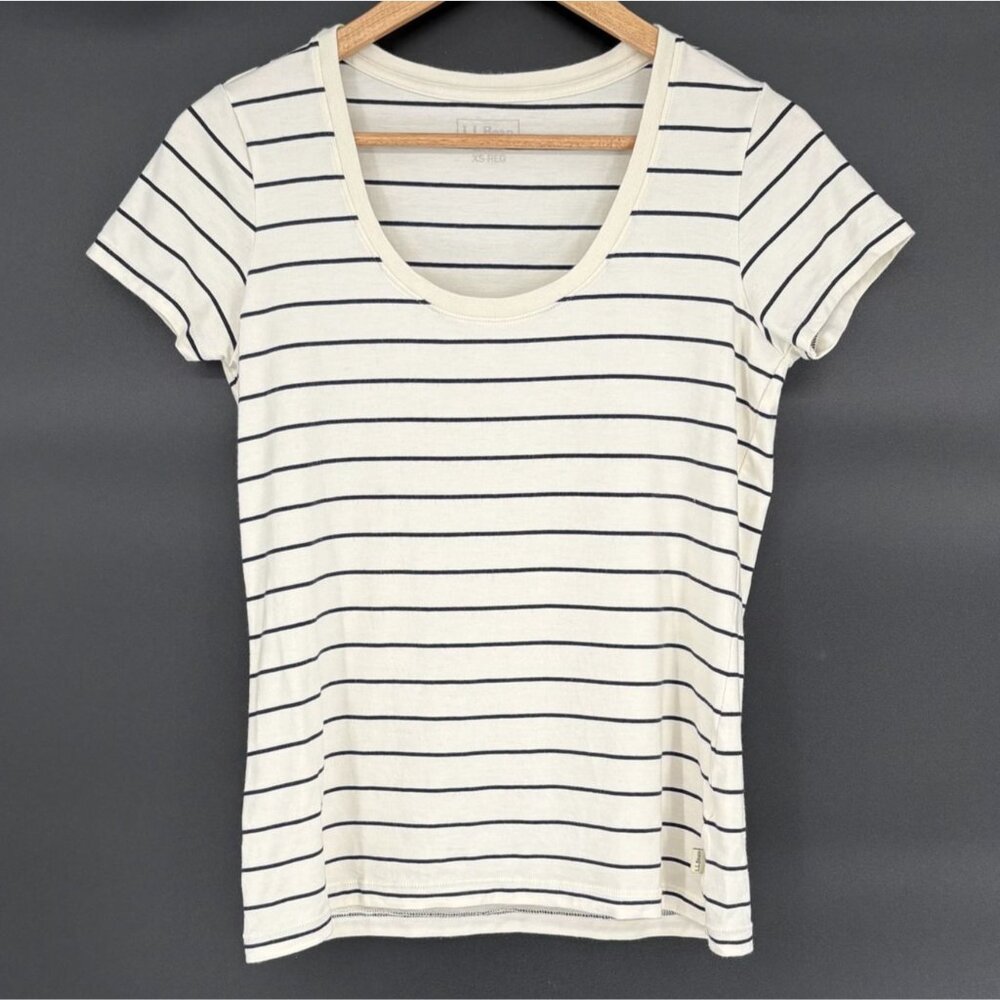 L.L. Bean Womens Soft Stretch Supima/Modal Blend Striped Tee XS Cream Nautical